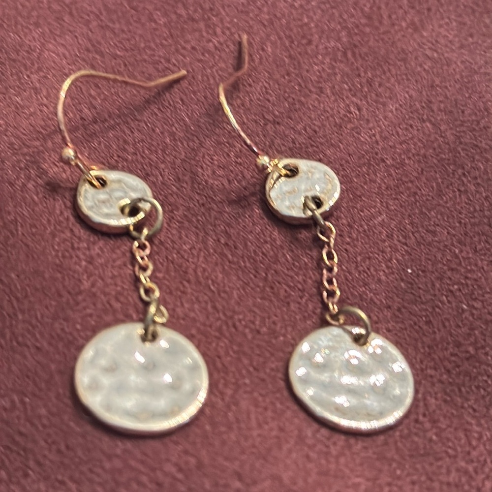 “M Style Lab" Earrings gold dangle circles with hooks EUC
